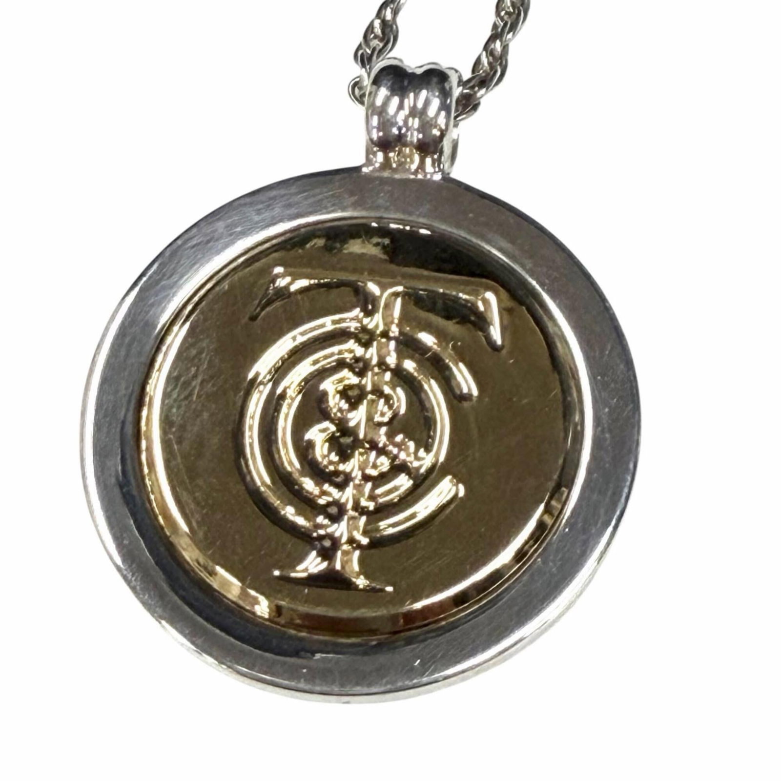 Tiffany&Co. Tiffany 925 750 T&C Coin Necklace Combination Pendant Silver And Gold Weight 14.4G (1 of 8)