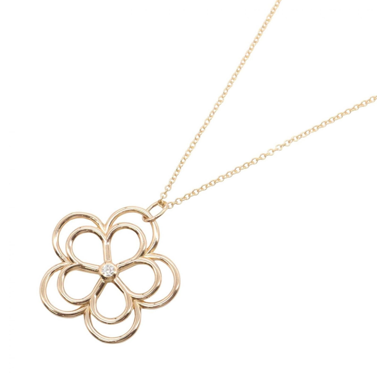 Tiffany & Co. Open Flower 1Pd Necklace 18Kpg (Pink Gold) Diamond Women'S Gold Tone Clear Tone: Tiffany & Co. Open Flower 1Pd Necklace 18Kpg (Pink Gold) Diamond Women'S Gold Tone Clear Tone Tiffany & Co.'s Open Flower necklace showcases a stunning 22mm x 22mm diamond pendant set in pink gold (18