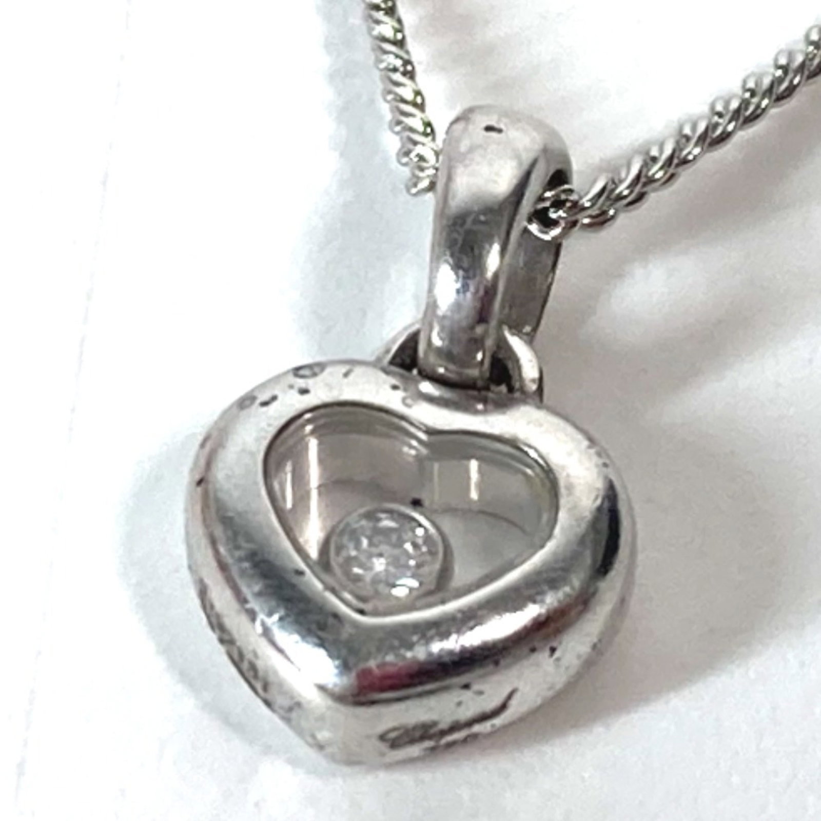 Chopard Heart Happy Diamond Necklace Chain Pendant Top K18Wg Women'S Silver (1 of 9)