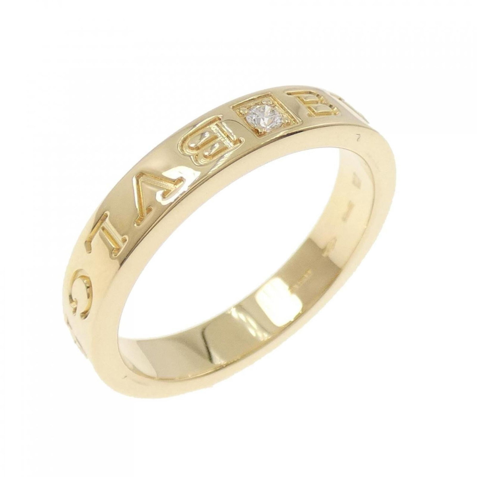 Bvlgari Band Ring Yellow Gold (18K): Bvlgari Band Ring Yellow Gold (18K) Yellow gold (18K) band ring from Bvlgari, featuring diamond stone and US size 9.5. This 18K yellow gold band ring showcases a classic design with a prominent diamon