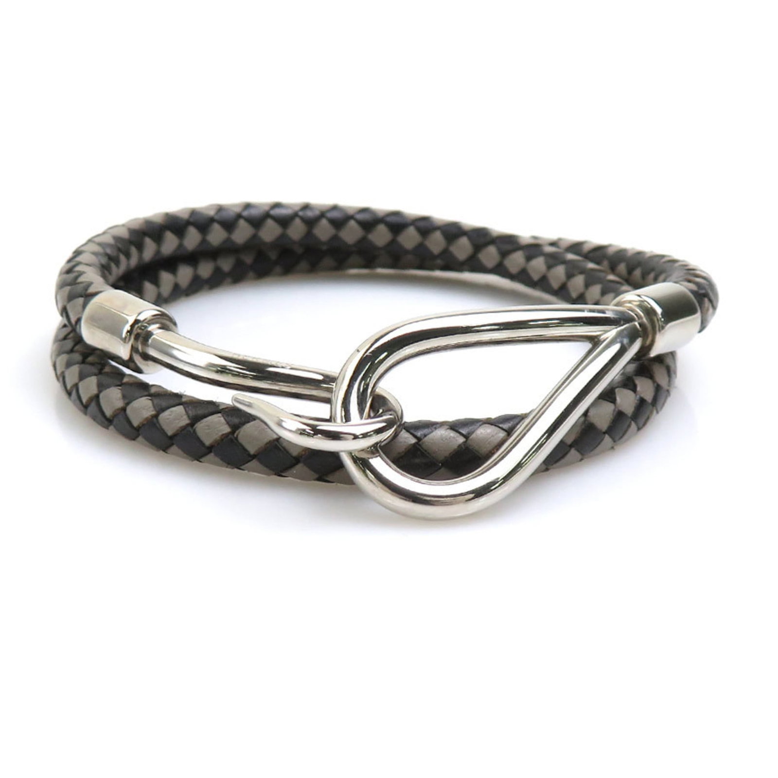 Hermes Herms Jumbo Leather Choker Necklace In Black Gray And Silver For Women (E60848G) (1 of 5)