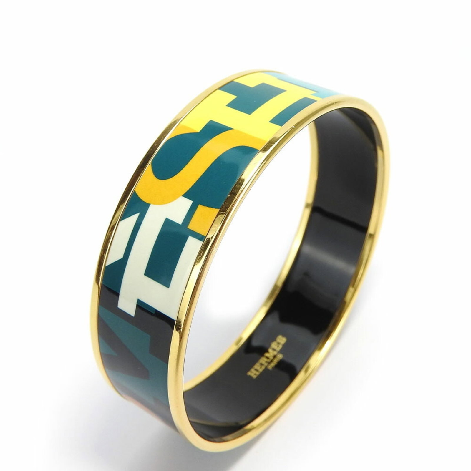 Metal Enamel Charm Bracelet by Hermes: Metal Enamel Charm Bracelet by Hermes Metal Enamel Charm Bracelet by Hermes features a vibrant green and multi-color design, showcasing the brand's signature style. Made from enamel and metal, this ch
