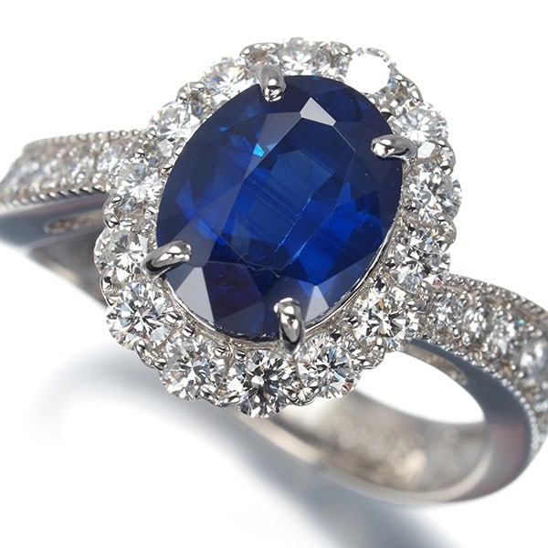Sapphire 2.527Ct Diamond 0.82Ct Milgrain Ring 900 Platinum (1 of 6)