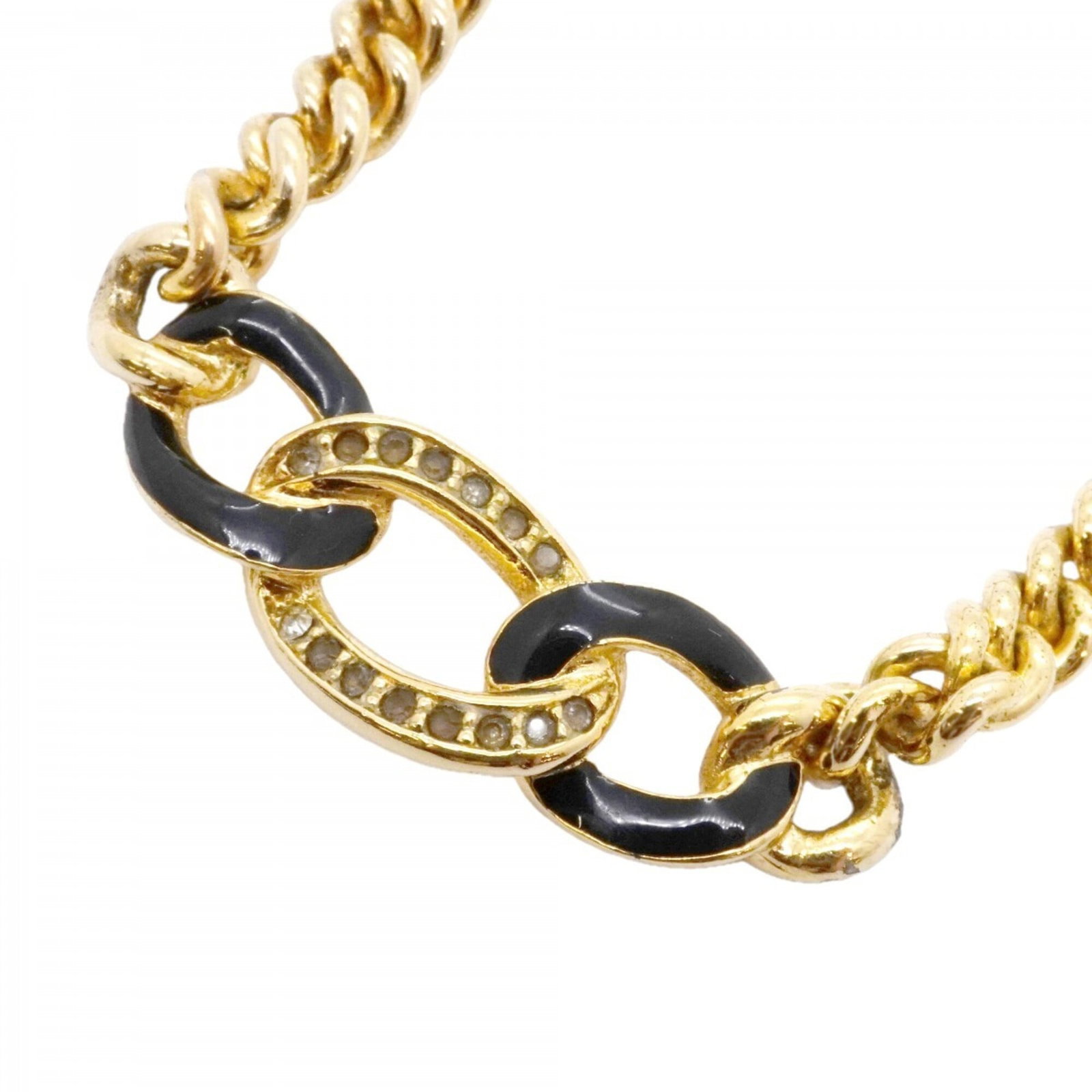 Christian Dior Necklace Chain Motif Gp Plated Rhinestone Gold Black Women'S: Christian Dior Necklace Chain Motif Gp Plated Rhinestone Gold Black Women'S Gold plating and rhinestones adorn the Christian Dior necklace chain motif, creating a striking black and gold design. The p