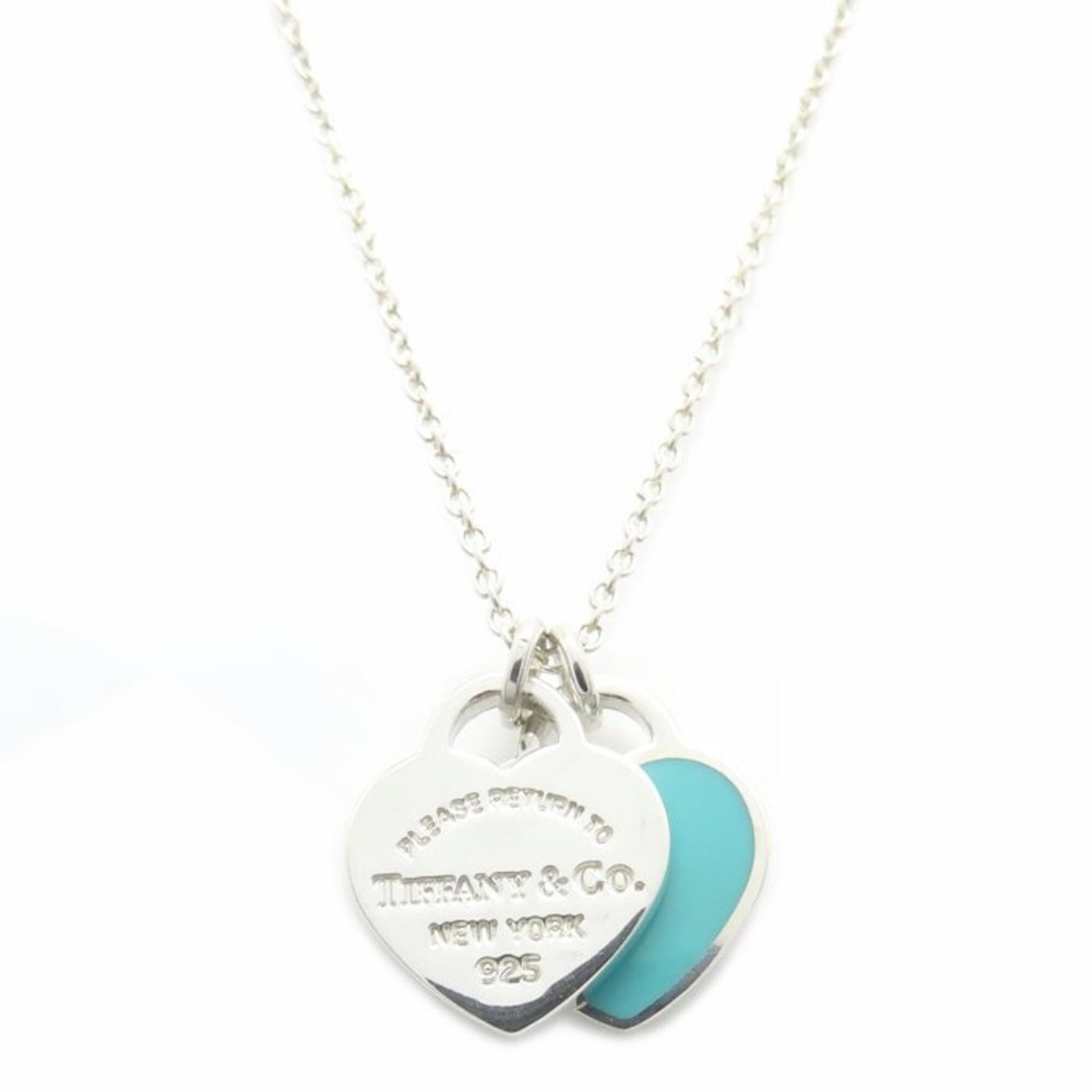 Tiffany&Co. Tiffany & Co. Return To Double Heart Tag Necklace Mini Blue Sv925 Women'S 295690: Tiffany&Co. Tiffany & Co. Return To Double Heart Tag Necklace Mini Blue Sv925 Women'S 295690 Tiffany & Co.'s Return To Double Heart Tag Necklace boasts a sleek design with a miniature blue sterling