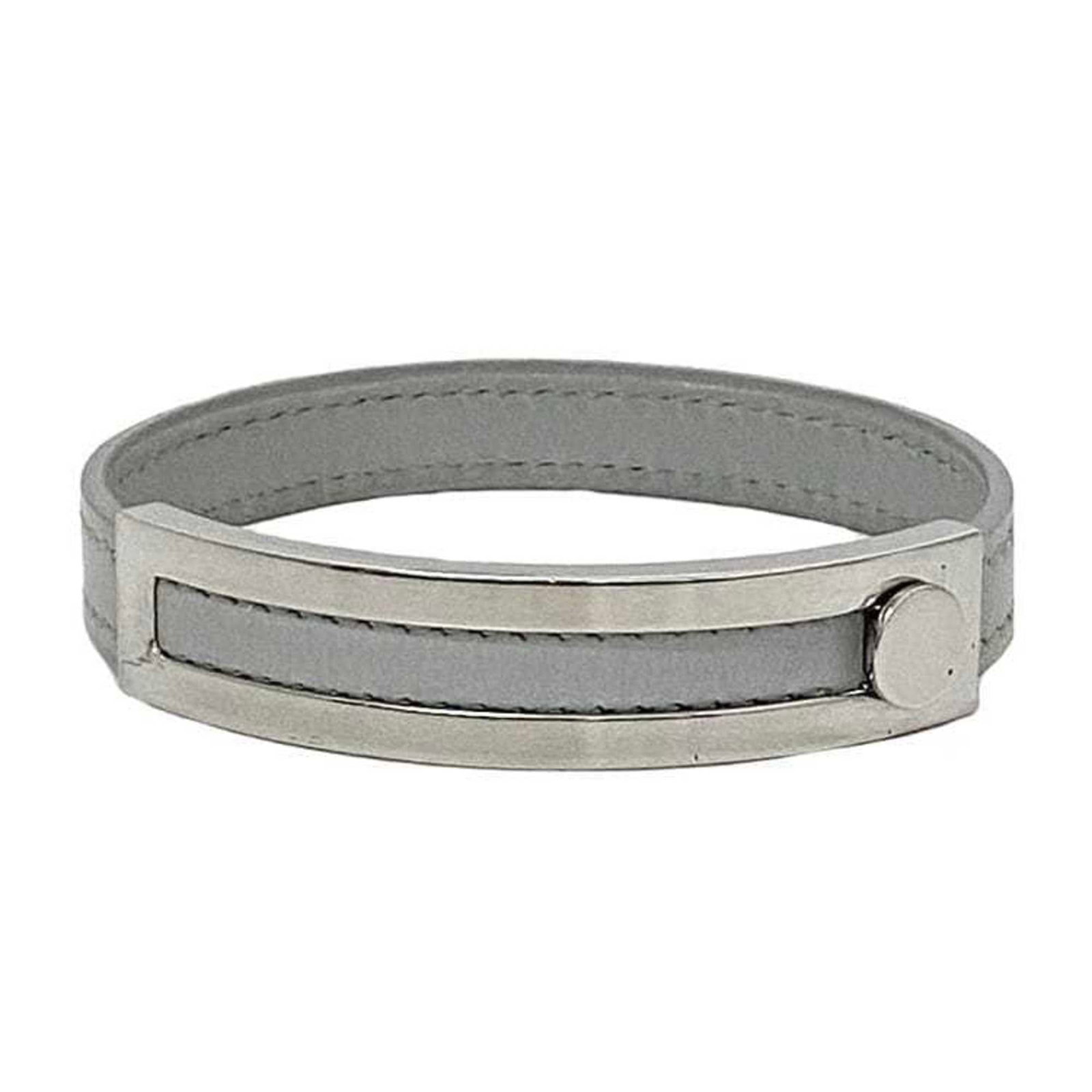 Metal Leather Bangle Hermes: Metal Leather Bangle Hermes Metal Leather Bangle by Hermes features a unique combination of gray and silver tones, with a sleek metal design complemented by high-quality leather accents. The bangle me