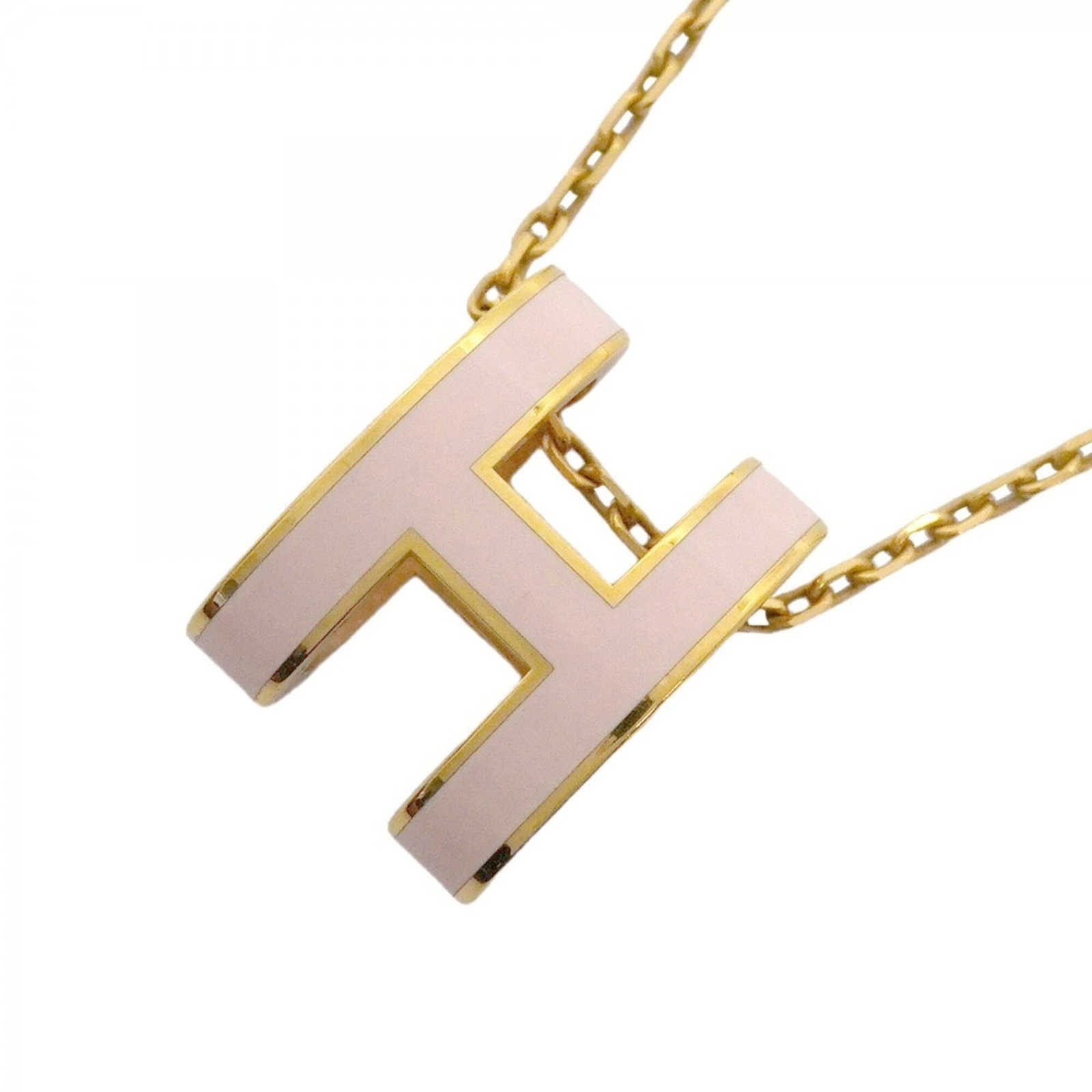 Hermes Pop H Necklace Gp Plated Gold Pink Women'S: Hermes Pop H Necklace Gp Plated Gold Pink Women'S Gold plated gold and pink necklace with a pendant size of 16.1mm x 12.2mm, featuring the iconic Hermes brand on a chain circumference of 40 cm / 15.74