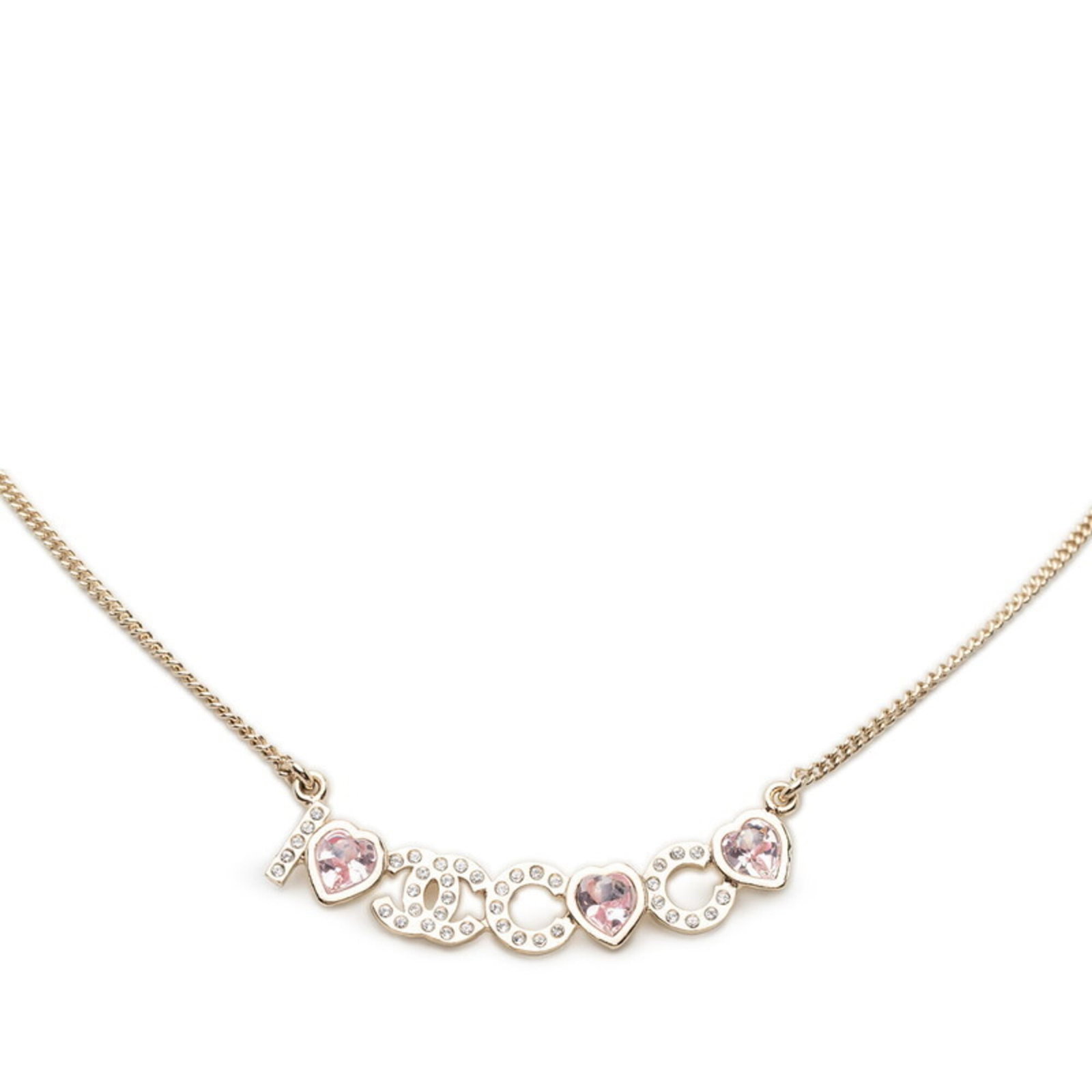 Chanel Gold Plated Rhinestone Necklace Mark Coco Bijou Women'S Heart: Chanel Gold Plated Rhinestone Necklace Mark Coco Bijou Women'S Heart Chanel's gold-plated rhinestone necklace boasts a striking design, featuring a heart-shaped pendant adorned with sparkling rhinesto
