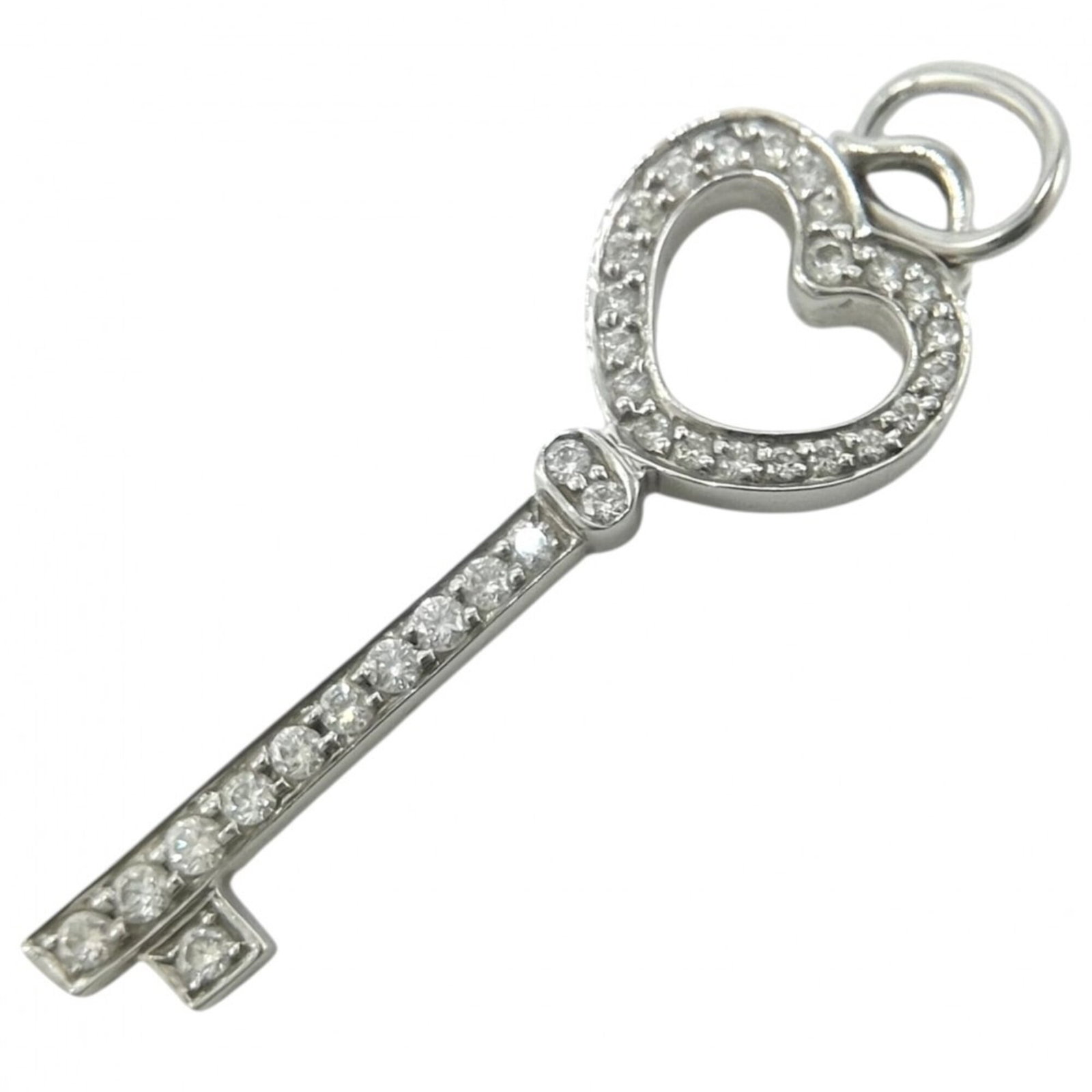 Tiffany & Co. Women'S Heart Key Motif Pendant Top Pt950 Platinum Diamond Approx. 1.4G: Tiffany & Co. Women'S Heart Key Motif Pendant Top Pt950 Platinum Diamond Approx. 1.4G Tiffany & Co. Women's Heart Key Motif Pendant in Platinum with Diamond, featuring a stunning 1.4g diamond set agai