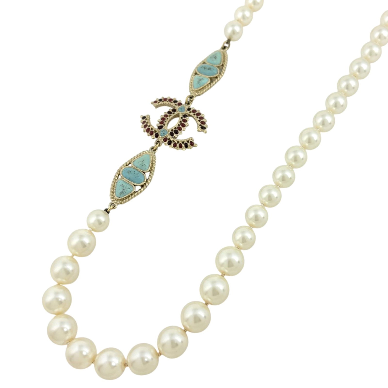 Chanel Coco Mark Faux Pearl Necklace Long Gp White/ Light Blue Women'S: Chanel Coco Mark Faux Pearl Necklace Long Gp White/ Light Blue Women'S Chanel's Coco Mark Faux Pearl Necklace boasts a striking light blue and white color combination, making it a unique addition to a