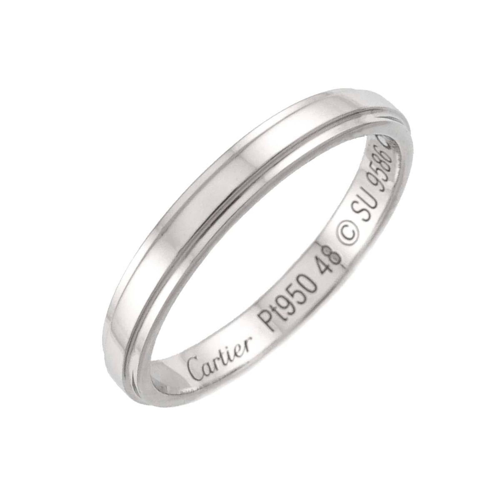 Cartier Band Ring Platinum 950: Cartier Band Ring Platinum 950 Cartier Band Ring in Platinum 950 features a sleek design with a signature. This women's band ring is made from high-quality platinum, measuring 48 US and size 4.5. A no