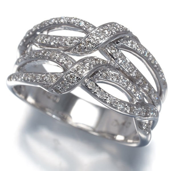 Diamond 0.40Ct Openwork Knot Ring 18K 750 White Gold: Diamond 0.40Ct Openwork Knot Ring 18K 750 White Gold The 18k white gold ring boasts an elegant openwork knot design, showcasing two diamonds totaling 0.40ct. The natural diamonds are set in a unique a