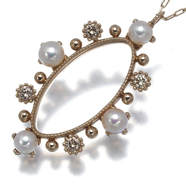 Kashikey Necklace Brown Diamond 0.13Ct Pearl 3.5-3.8Mm Milgrain Long 18K Bg: Kashikey Necklace Brown Diamond 0.13Ct Pearl 3.5-3.8Mm Milgrain Long 18K Bg The Kashikey Necklace boasts an elegant combination of natural beauty, with its 0.13ct brown diamond and 3.5-3.8mm pearl