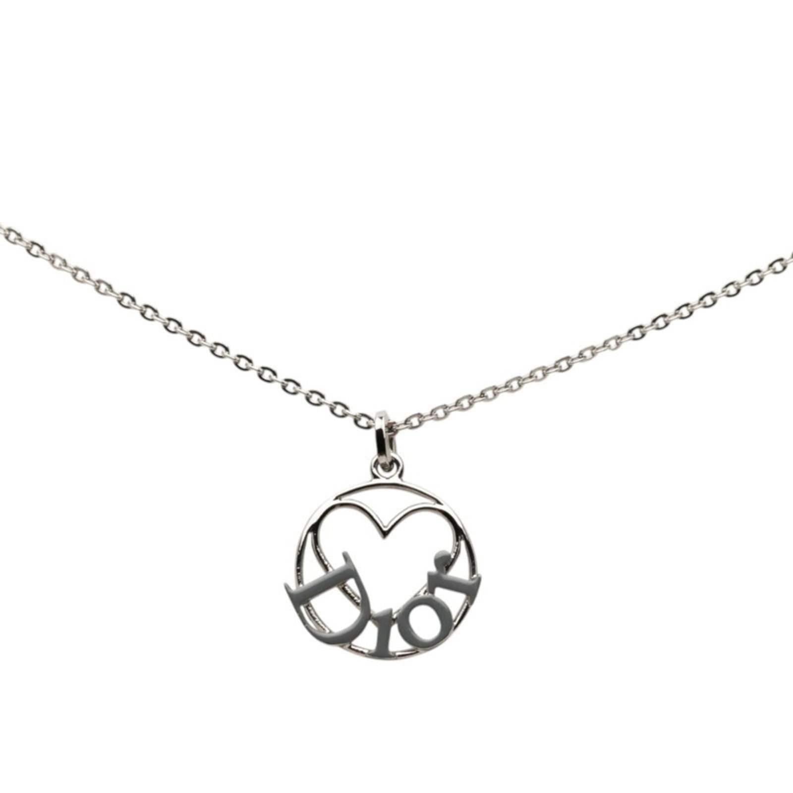 Christian Dior Logo Heart Motif Pendant Necklace Silver Gray Metal Women: Christian Dior Logo Heart Motif Pendant Necklace Silver Gray Metal Women Silver Gray Metal Christian Dior Logo Heart Motif Pendant Necklace for Women features a distinctive logo heart motif, showcasin