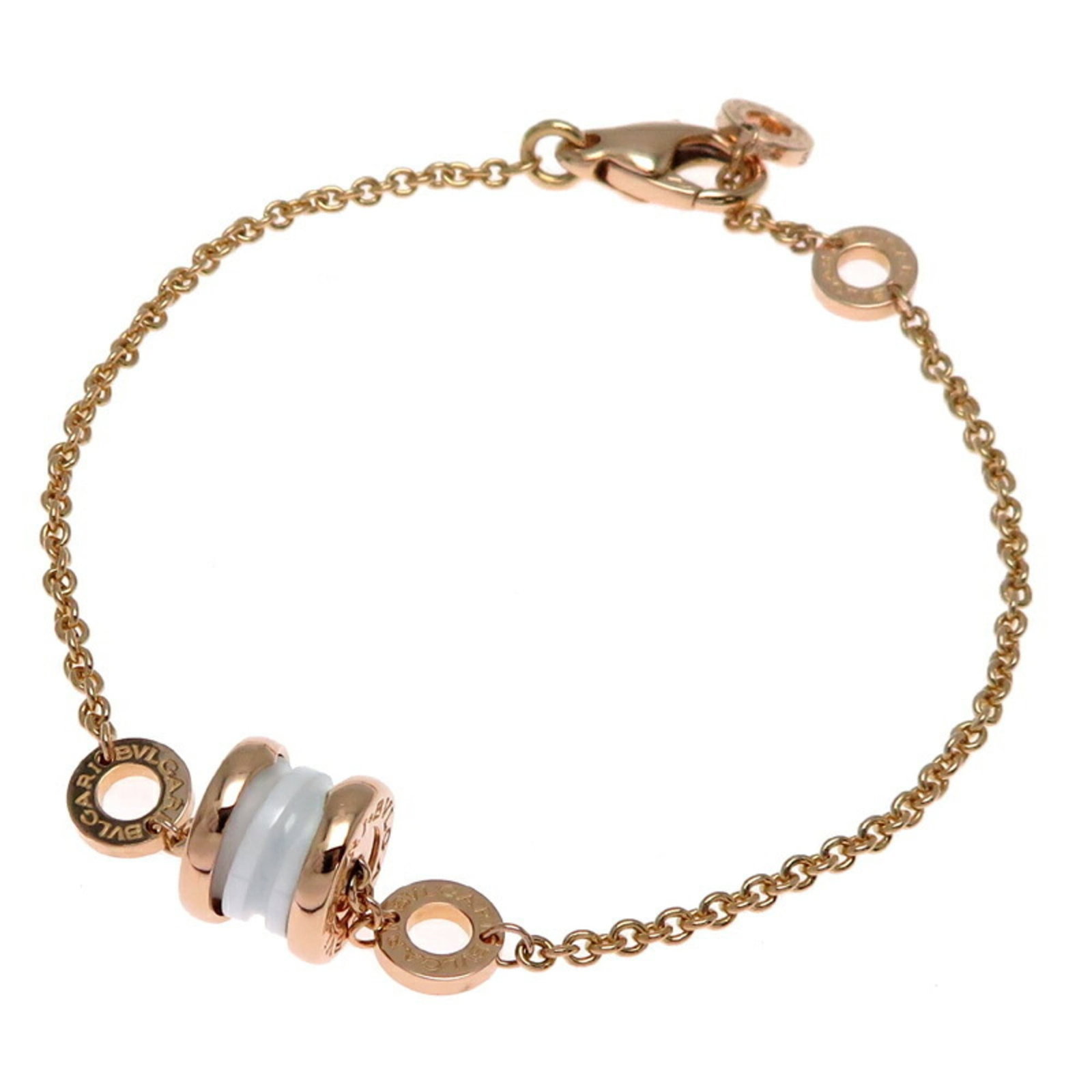 Pink Gold Ceramic Charm Bvlgari Bracelet 18K: Pink Gold Ceramic Charm Bvlgari Bracelet 18K Pink Gold Ceramic Bvlgari Charm Bracelet 18K features a unique blend of ceramic and pink gold (18K) materials, resulting in a striking pink gold color. The