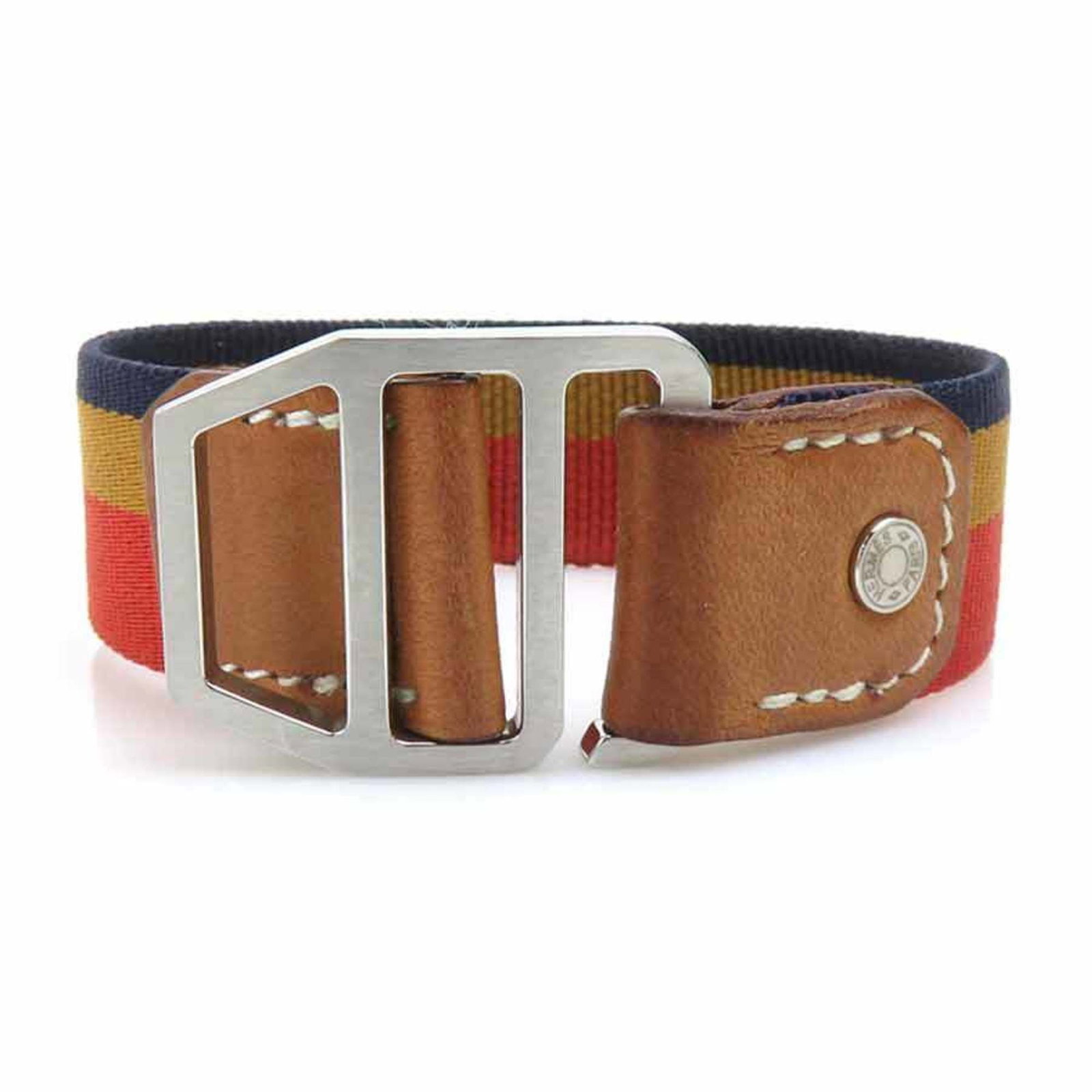 Canvas leather Hermes bracelet: Canvas leather Hermes bracelet Canvas, leather, and charm come together in this unique Hermes bracelet, available in three distinct colors. The 16cm length offers a versatile fit, while the canvas and