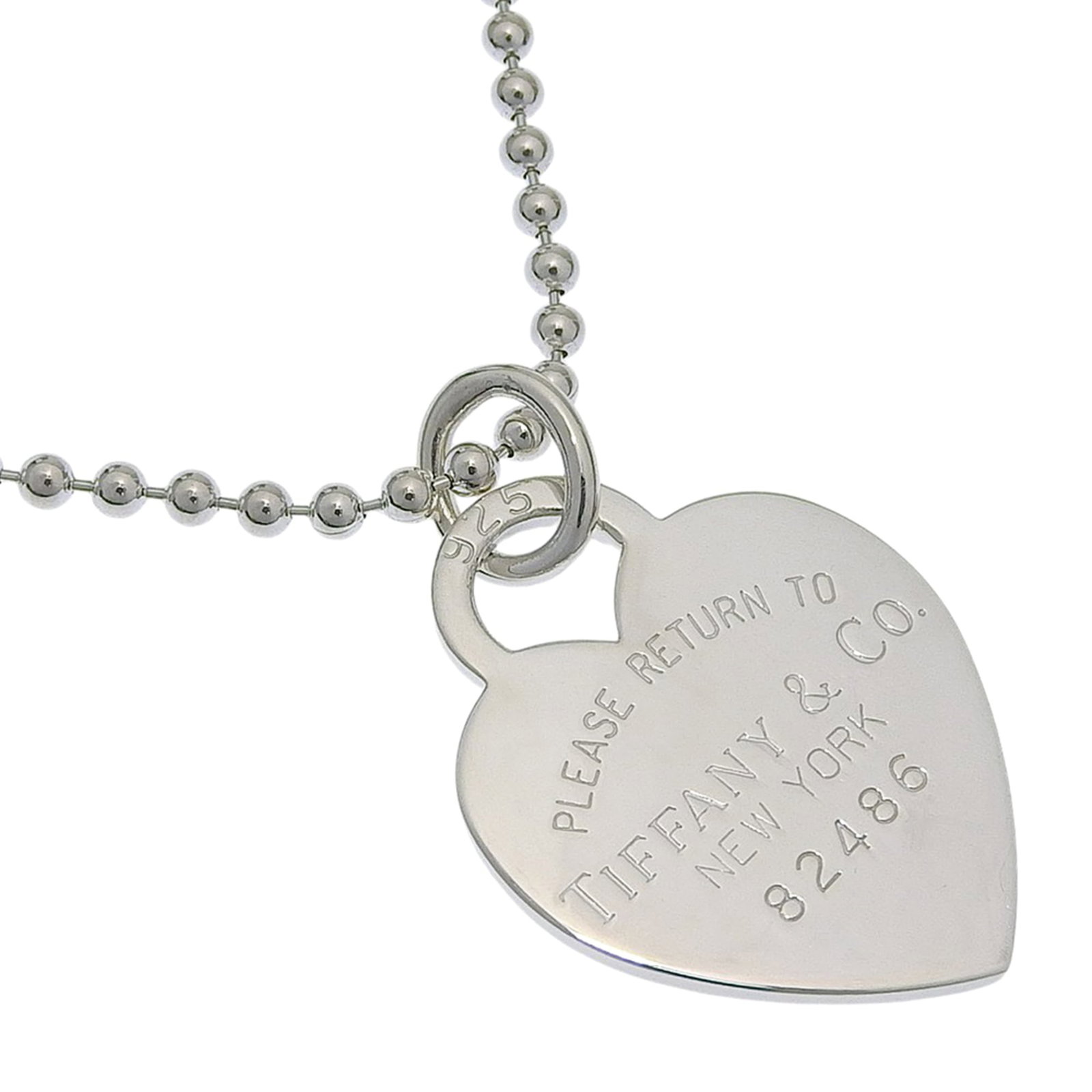 Tiffany & Co. Return To Necklace Heart Tag Ball Chain Sterling Silver 925 Approx. 23.7G Unisex: Tiffany & Co. Return To Necklace Heart Tag Ball Chain Sterling Silver 925 Approx. 23.7G Unisex Sterling silver ball chain necklace with a Return To Tiffany logo, crafted from high-quality metal for a 