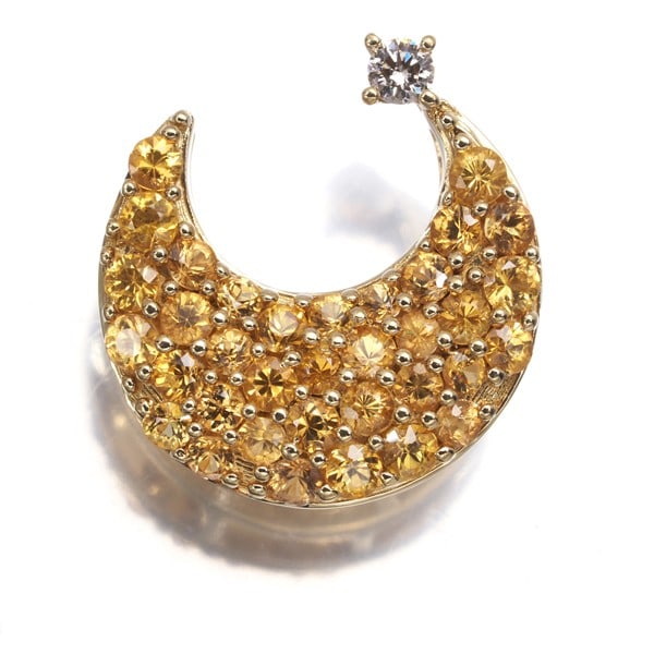Yellow Sapphire 0.98Ct Diamond 0.04Ct Moon Paved Pendant 18K 750 Yellow Gold: Yellow Sapphire 0.98Ct Diamond 0.04Ct Moon Paved Pendant 18K 750 Yellow Gold Yellow Sapphire 0.98ct Diamond 0.04ct Moon Paved Pendant in 18K Yellow Gold - A stunning combination of natural beauty, wit