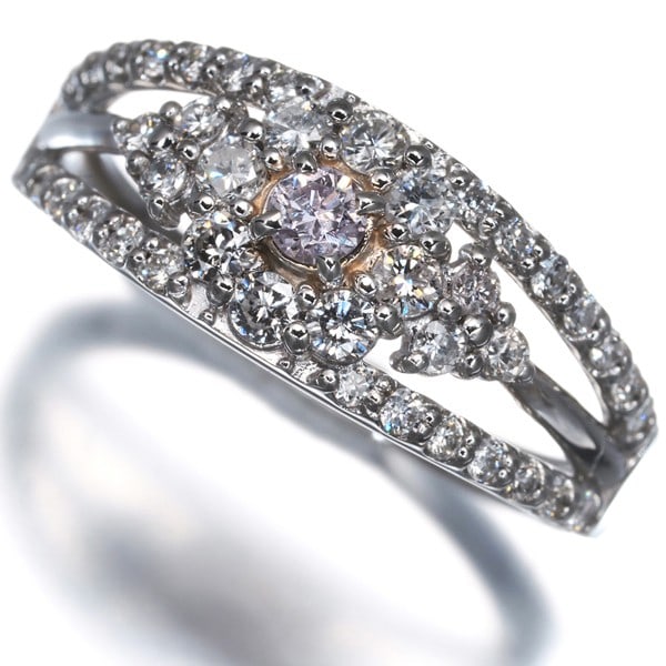Diamond 0.079Ct Pink 0.56Ct Clear 950 Platinum Ring (1 of 6)