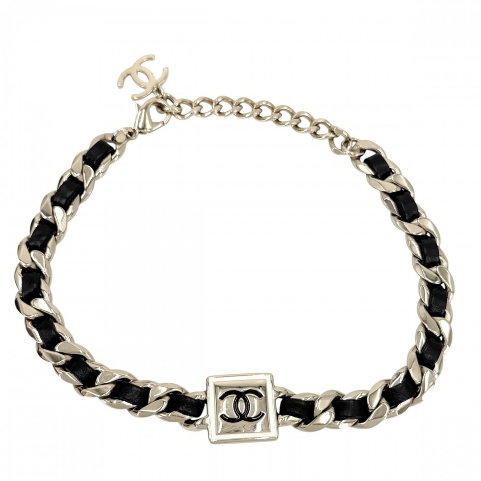 Chanel Choker For Women Coco Mark Chain Accessory Necklace With Adjustable Clasp Chanel Gp Leather (1 of 8)