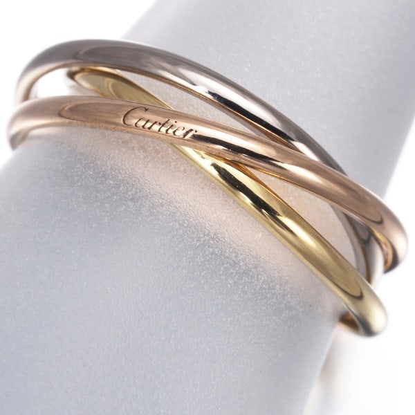 Cartier 3Color Trinity Ring Gold 750 Eu49 Yellow White Rose: Cartier 3Color Trinity Ring Gold 750 Eu49 Yellow White Rose Cartier's iconic Trinity Ring, available in multi-tone gold, features a sleek design with 1.5mm wide bands in yellow, white, and rose gold. 