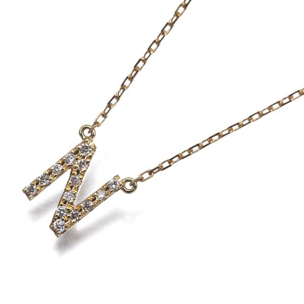 Ahkah Necklace Diamond 0.05Ct Initial Alphabet N 18K 750 Yellow Gold: Ahkah Necklace Diamond 0.05Ct Initial Alphabet N 18K 750 Yellow Gold 18k yellow gold necklace featuring a natural diamond pendant with an initial alphabet N, weighing 1.4g and measuring 38/40cm in len