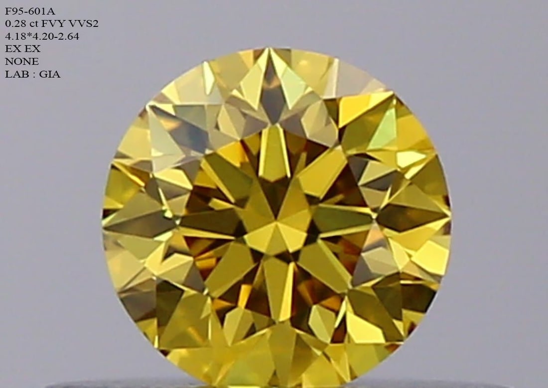 GIA Round 0.28ct Fancy Vivid Yellow VVS2 - Loose Natural Diamond: GIA Round 0.28ct Fancy Vivid Yellow VVS2 - Loose Natural Diamond GIA-certified, this loose natural diamond boasts an exceptional Fancy Vivid Yellow color and VVS2 clarity, with EX polish and symmetry.