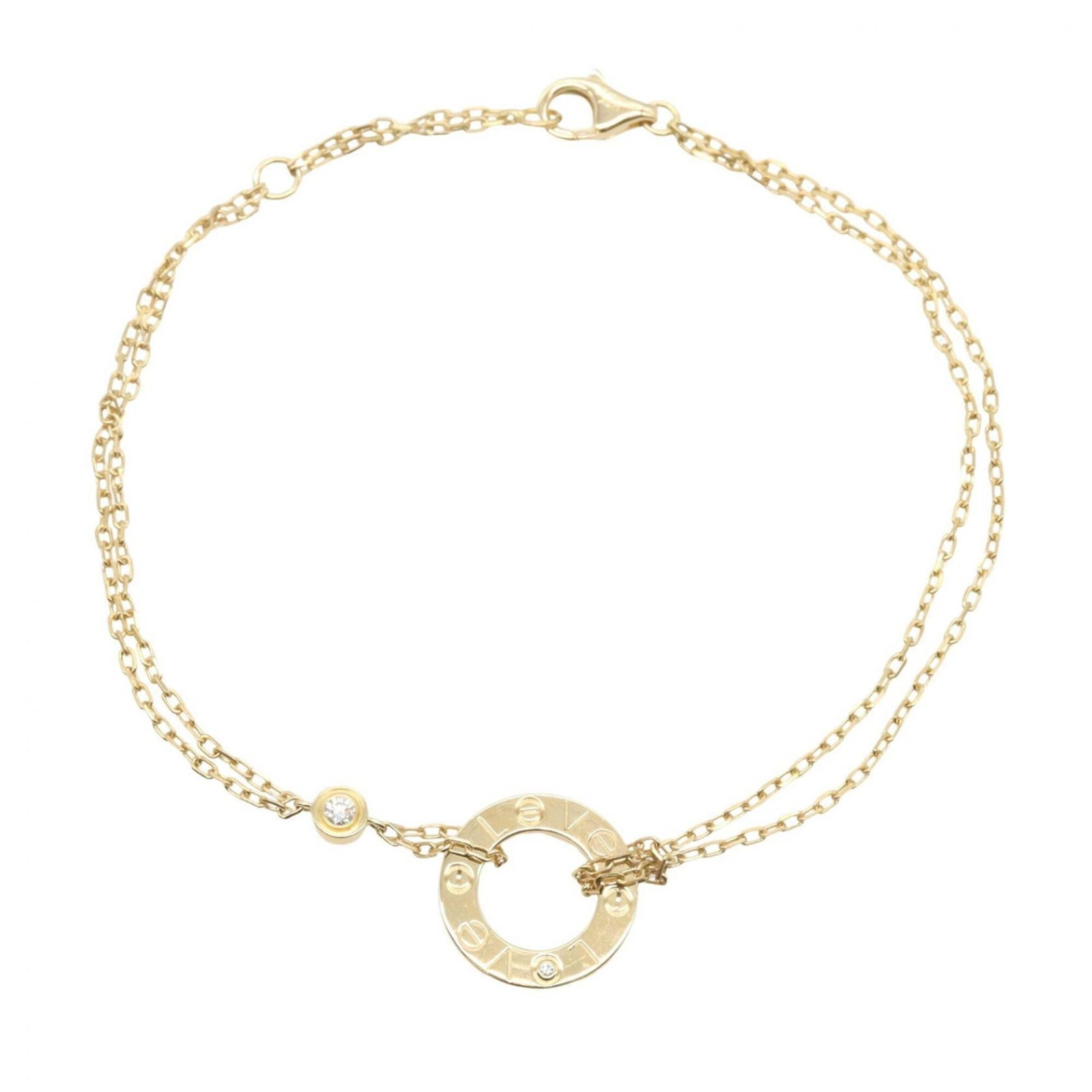 Charm Cartier Bracelet: Charm Cartier Bracelet 18K yellow gold Cartier charm bracelet, featuring a diamond stone and measuring 16.5-18.5cm in length. This elegant piece showcases the classic charm style of Cartier, with its