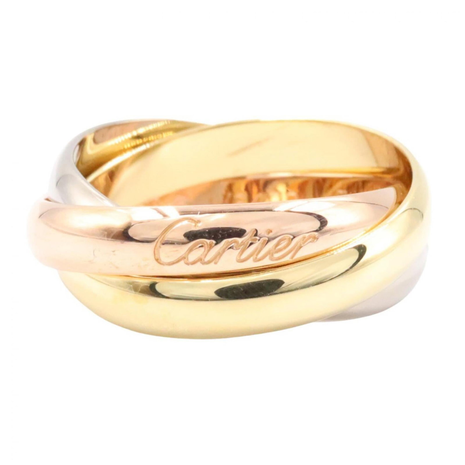 Pink Gold 18K Cartier Band Ring Yellow White: Pink Gold 18K Cartier Band Ring Yellow White Pink gold (18K) Cartier band ring with white gold accents, featuring a classic design. This elegant piece boasts the signature style of renowned luxury bra