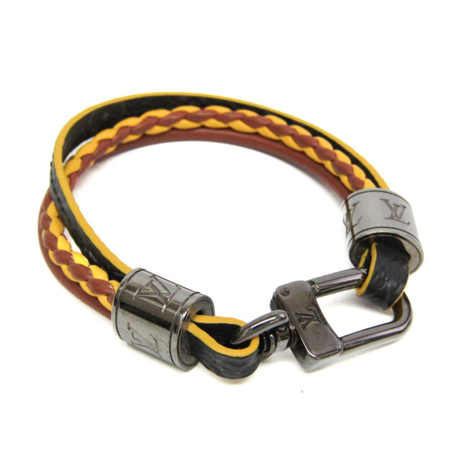Damier Graphite Leather Louis Vuitton Bangle: Damier Graphite Leather Louis Vuitton Bangle Damier Graphite Leather Louis Vuitton Bangle features the iconic Damier Graphite pattern in black, brown, and yellow hues. This stylish bangle is crafted f