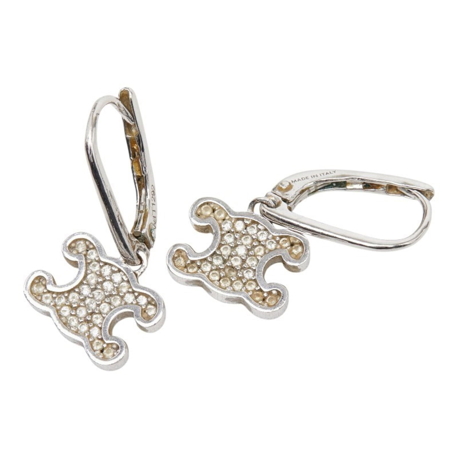 Celine Hoop Earrings Metal: Celine Hoop Earrings Metal Silver Celine Hoop Earrings with Rhinestone Accents, measuring 11.20mm x 9.90mm in size. The earrings feature a metal construction and are adorned with rhinestones, adding a
