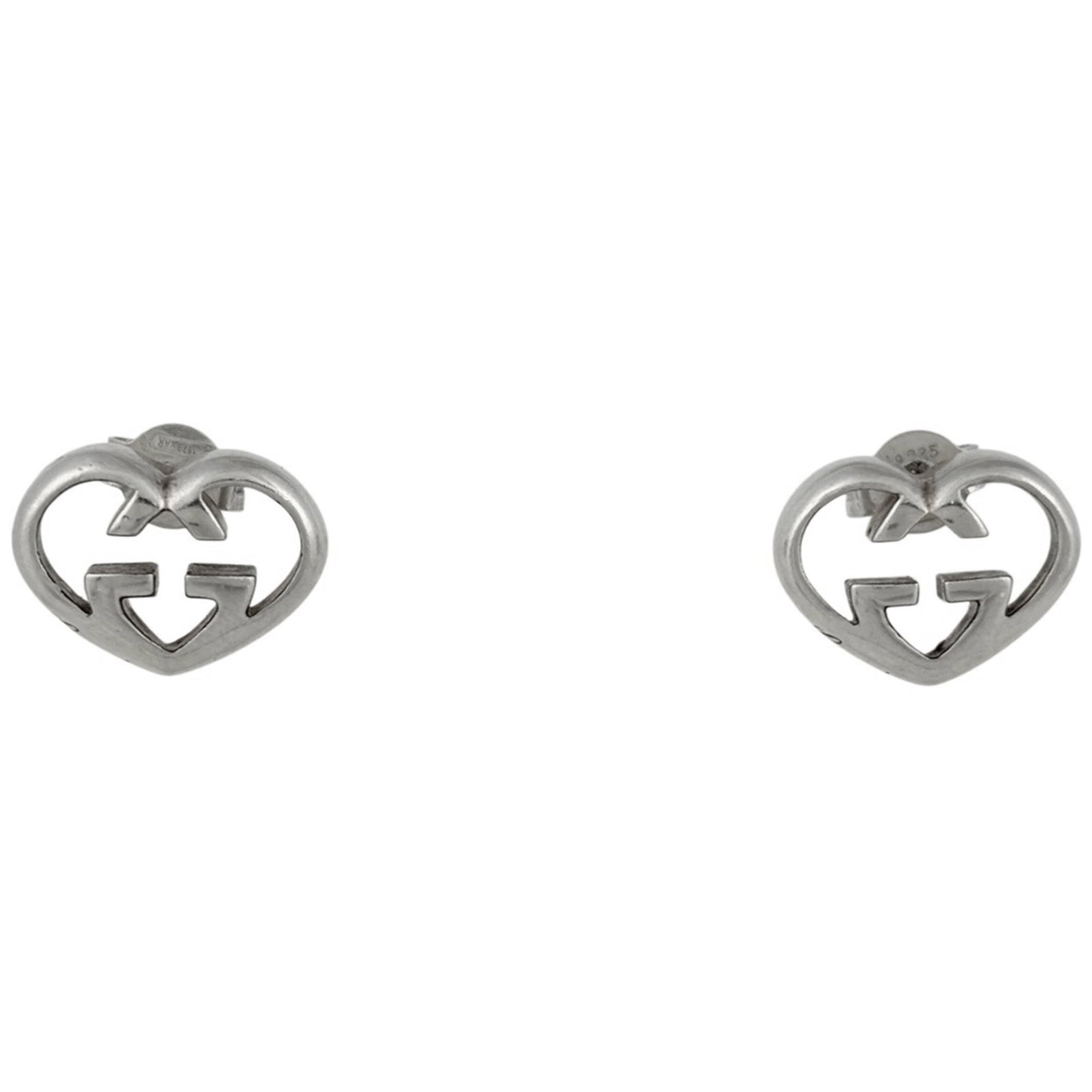 Gucci Interlocking G Earrings Heart Design Sterling Silver 925 Silver Women'S (1 of 4)