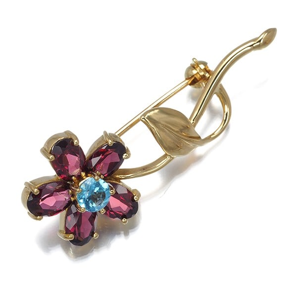 Yellow gold brooch flower garnet rhodolite topaz ponte vecchio (1 of 5)