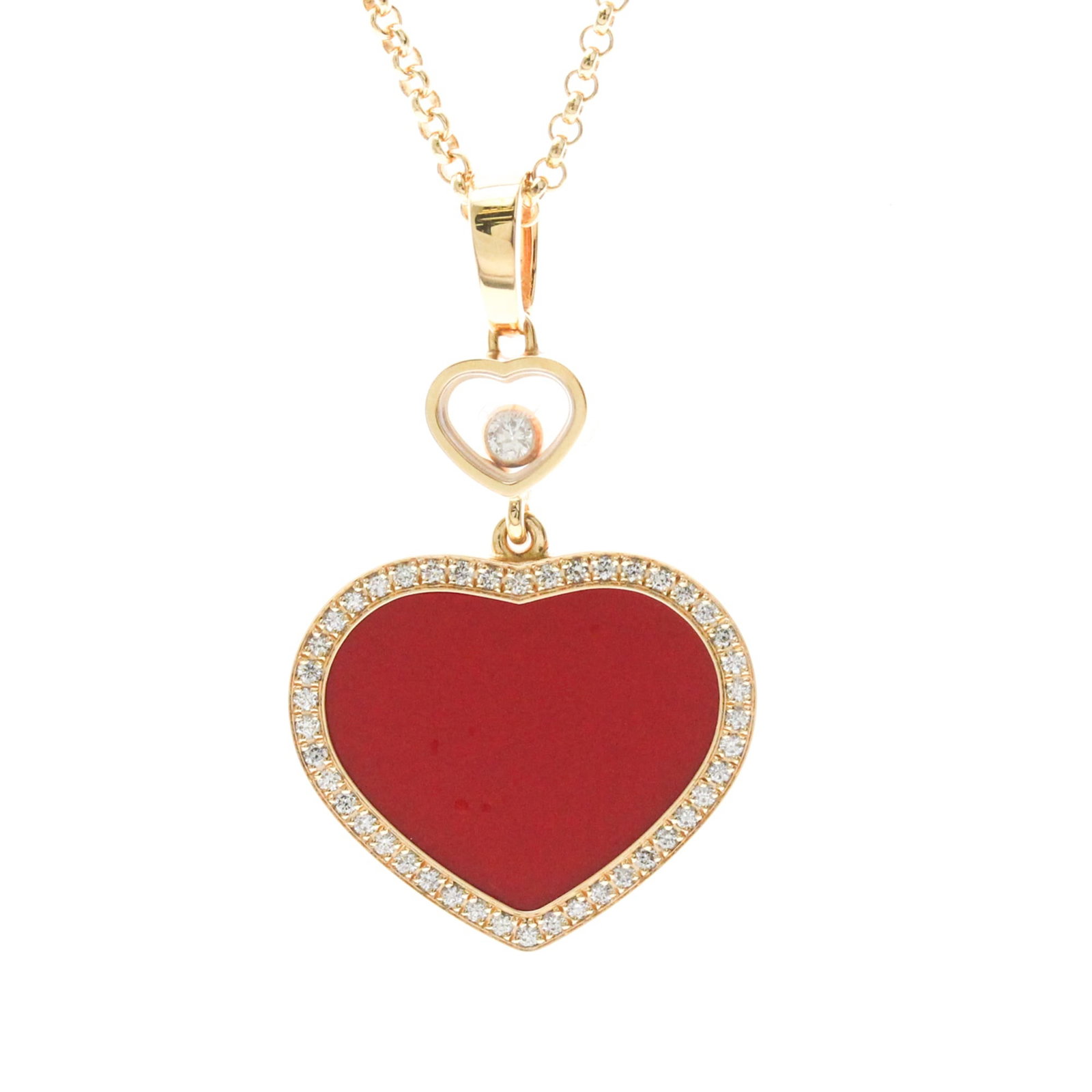Chopard Happy Heart Diamond Necklace 79A074 Pink Gold (18K) Diamondcarnelian Menwomen Fashion: Chopard Happy Heart Diamond Necklace 79A074 Pink Gold (18K) Diamondcarnelian Menwomen Fashion Pink gold (18K) Chopard Happy Heart Diamond Necklace features a unique combination of carnelian and diamon