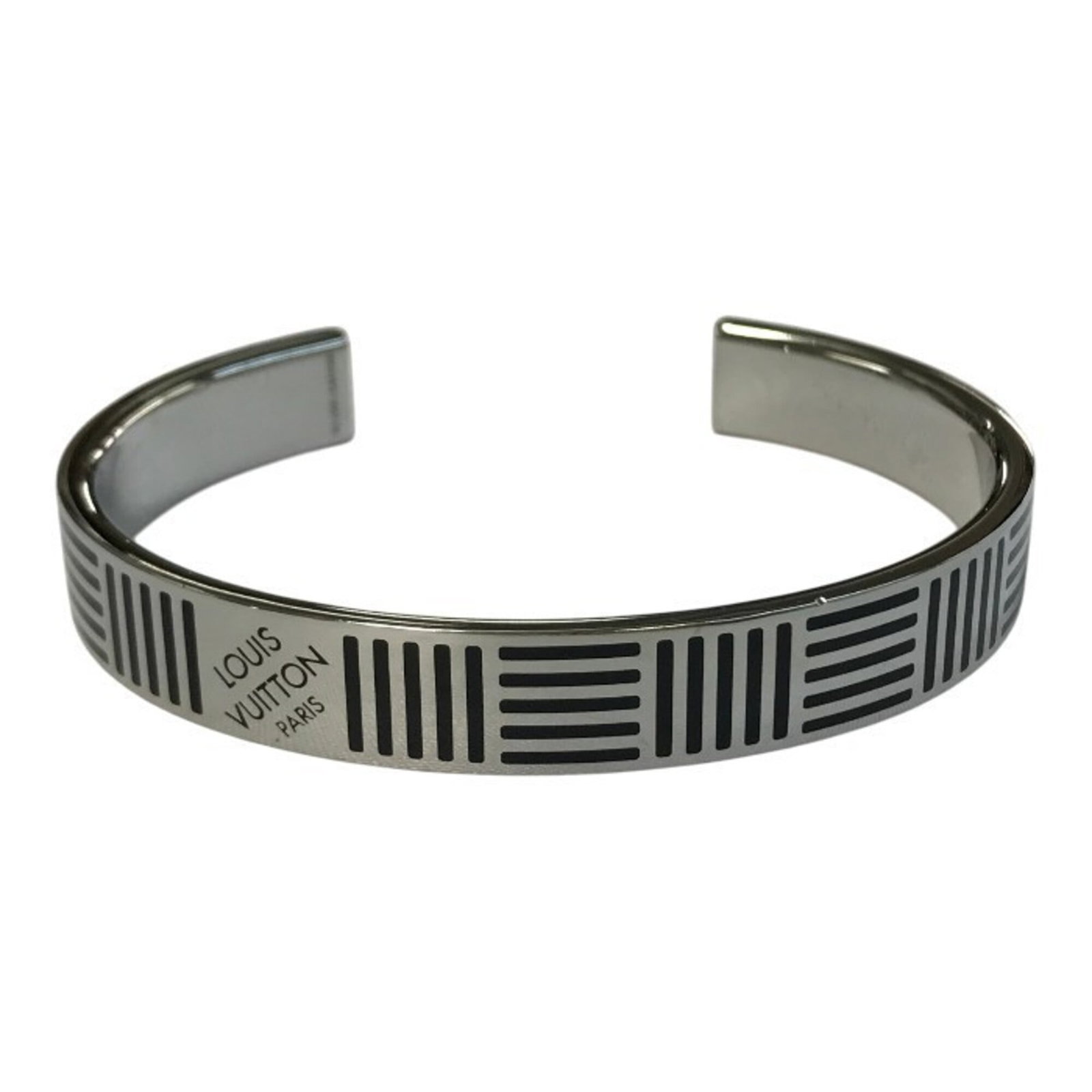 Louis Vuitton bracelet with charm: Louis Vuitton bracelet with charm Louis Vuitton charm bracelet features a sleek black and silver design, measuring 17.5cm in length. The bracelet showcases the iconic Louis Vuitton style with a