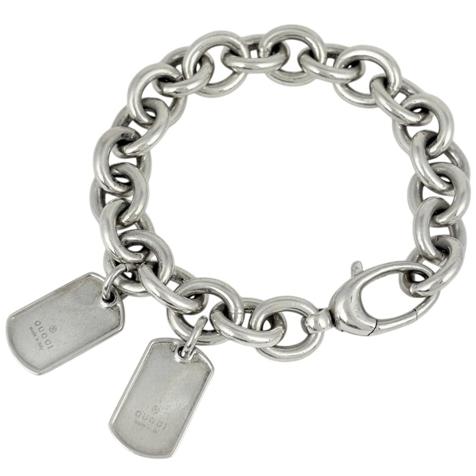 Charm bracelet silver 925 Gucci: Charm bracelet silver 925 Gucci Silver 925 Gucci charm bracelet with a sleek and modern design, measuring 19.5cm in length. This stylish accessory features the iconic Gucci brand, adding a touch of lu