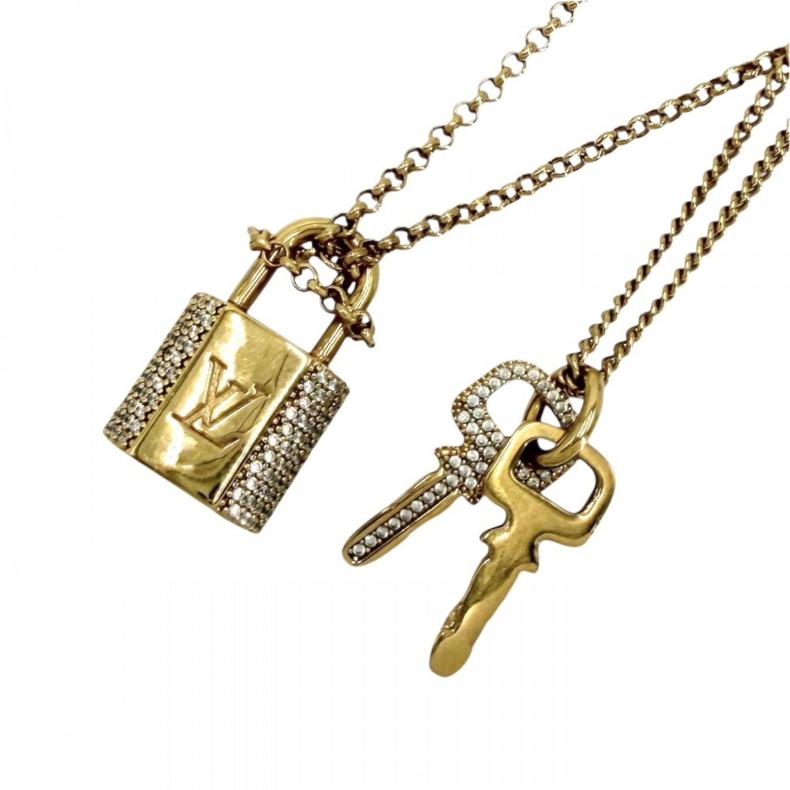 Louis Vuitton Women'S Necklace Key Motif Lv Padlock Accessory Double Chain Adjustable Rhinestone: Louis Vuitton Women'S Necklace Key Motif Lv Padlock Accessory Double Chain Adjustable Rhinestone The Louis Vuitton Women's Necklace features a striking key motif with a padlock pendant, adorned with r