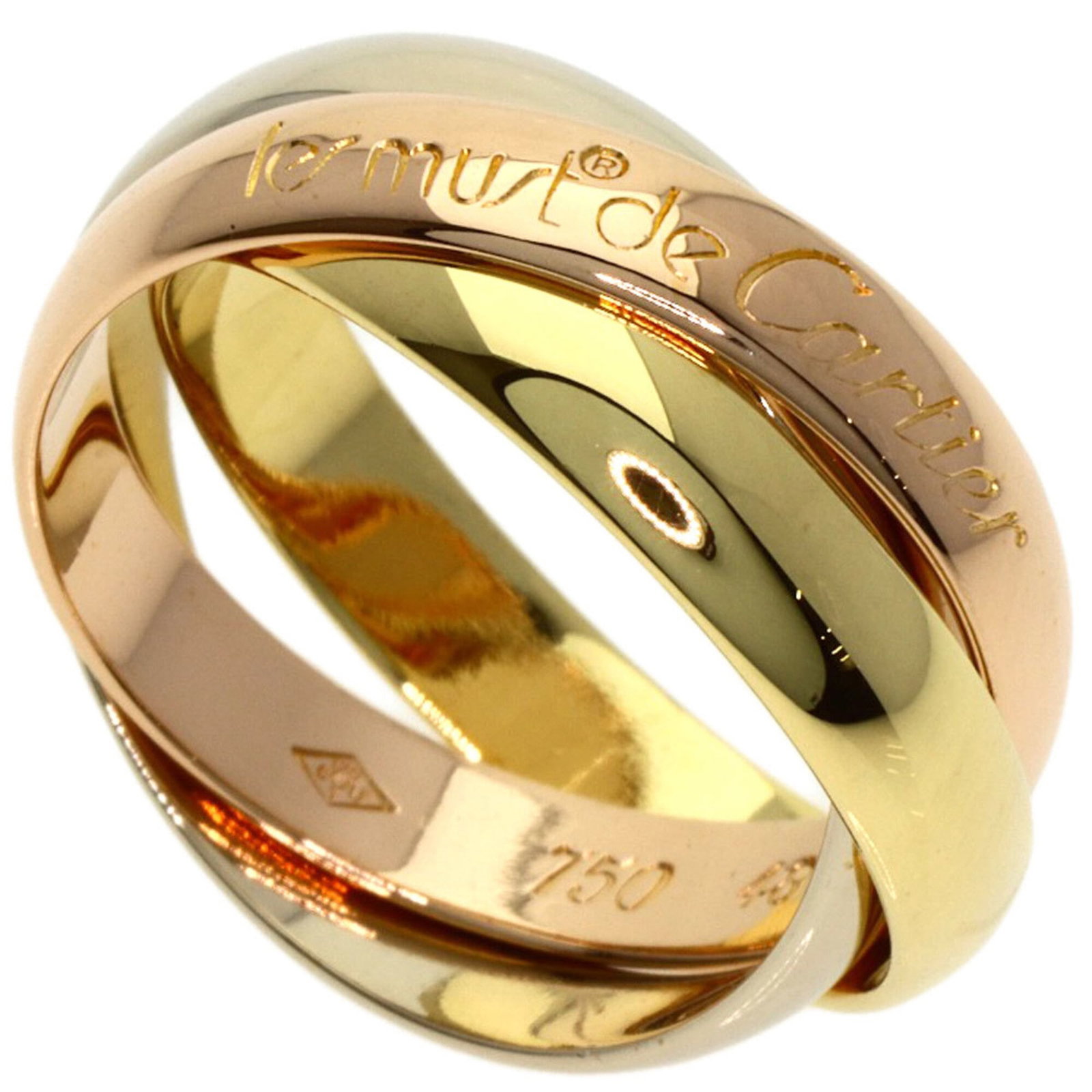 Pink Gold 18K Cartier Band Ring Yellow White: Pink Gold 18K Cartier Band Ring Yellow White Pink Gold 18K Cartier Band Ring Yellow White features pink gold, white gold, and yellow gold in a unique blend. Weighing 6.3g, this band ring measures 4.5 
