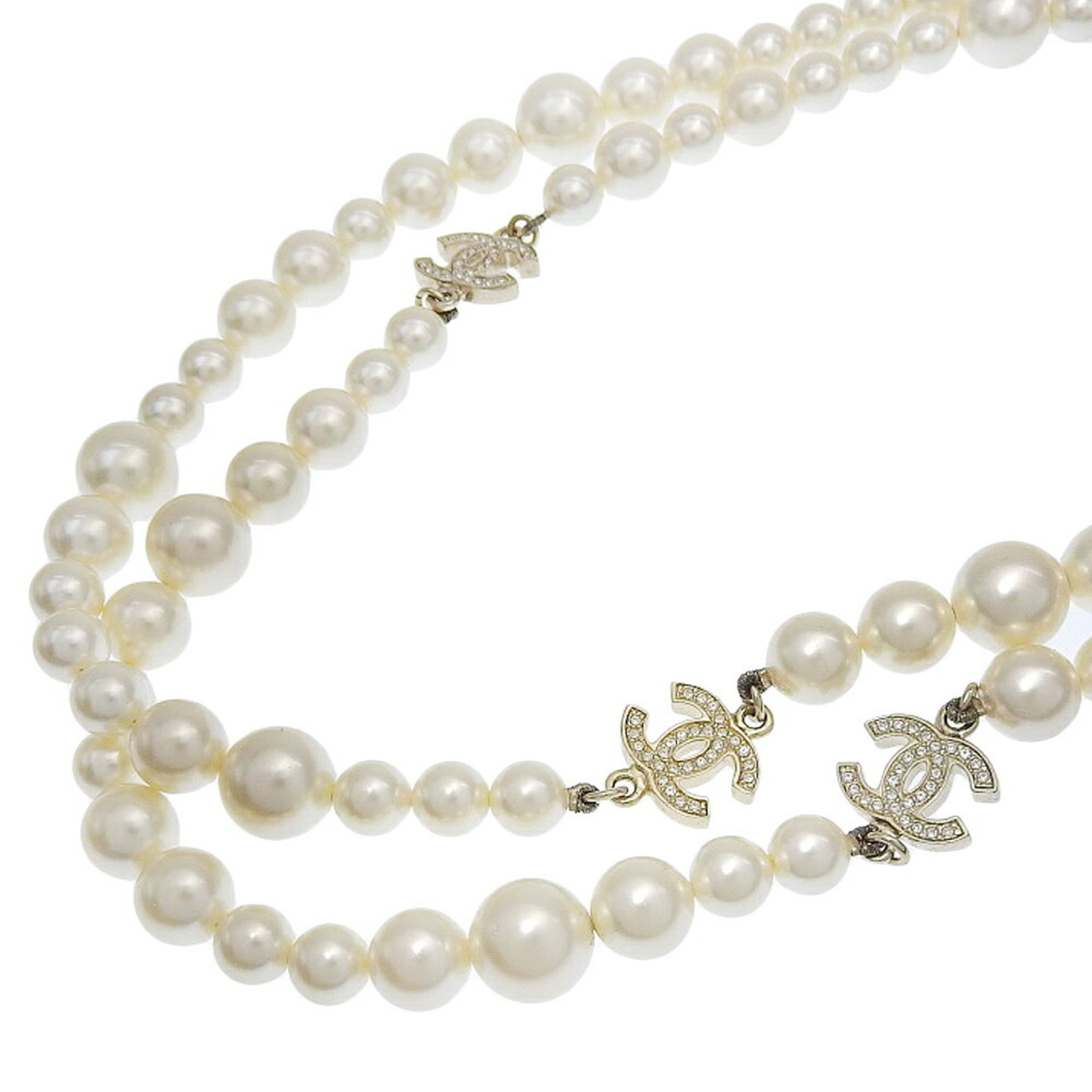Long Necklace Faux Pearl Coco Mark Chanel A13P Rhinestone Gp (1 of 6)