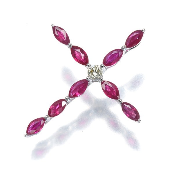 Ruby 0.62Ct Diamond 0.05Ct Cross Pendant 18K 750 White Gold (1 of 4)