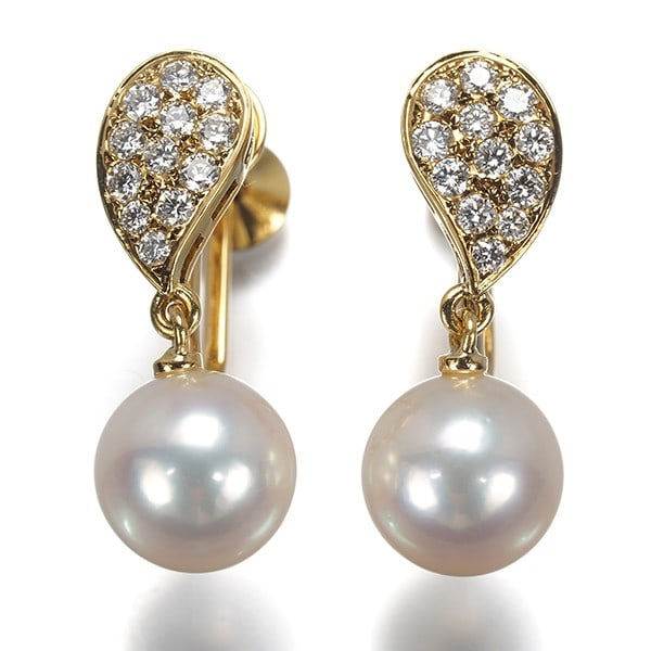 Akoya Pearl earrings 7.8mm diamond paved 18k gold yellow 750: Akoya Pearl earrings 7.8mm diamond paved 18k gold yellow 750 18k yellow gold earrings feature 7.8mm Akoya pearl pav?, creating a luxurious and eye-catching design. The clip-on style makes them easy to