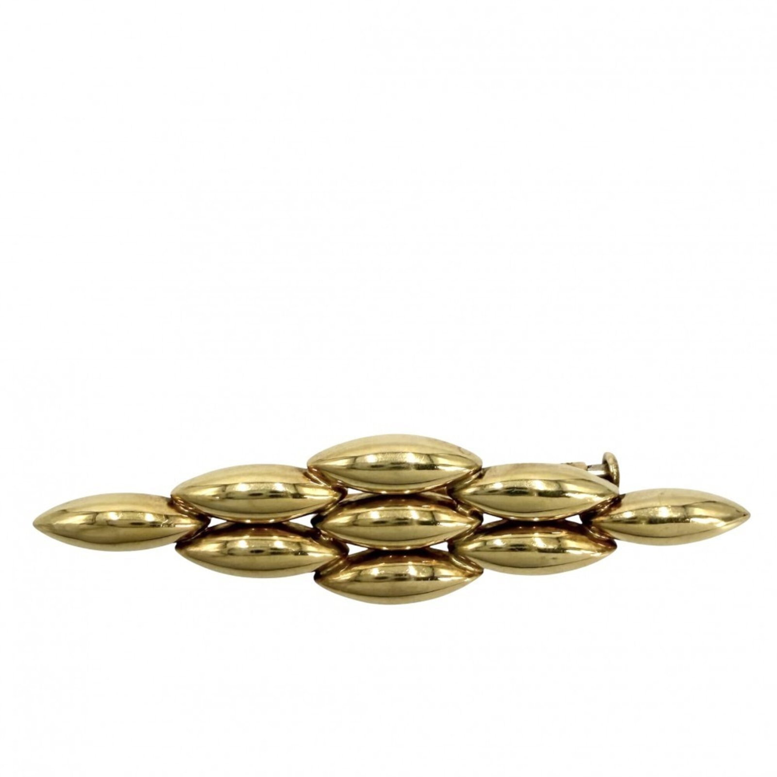 Cartier gold yellow brooch 18k: Cartier gold yellow brooch 18k Cartier's 18k yellow gold brooch boasts a sleek, rectangular design with a subtle flair. Measuring 1.2cm x 5.3cm x 3.00mm, this elegant piece is crafted from