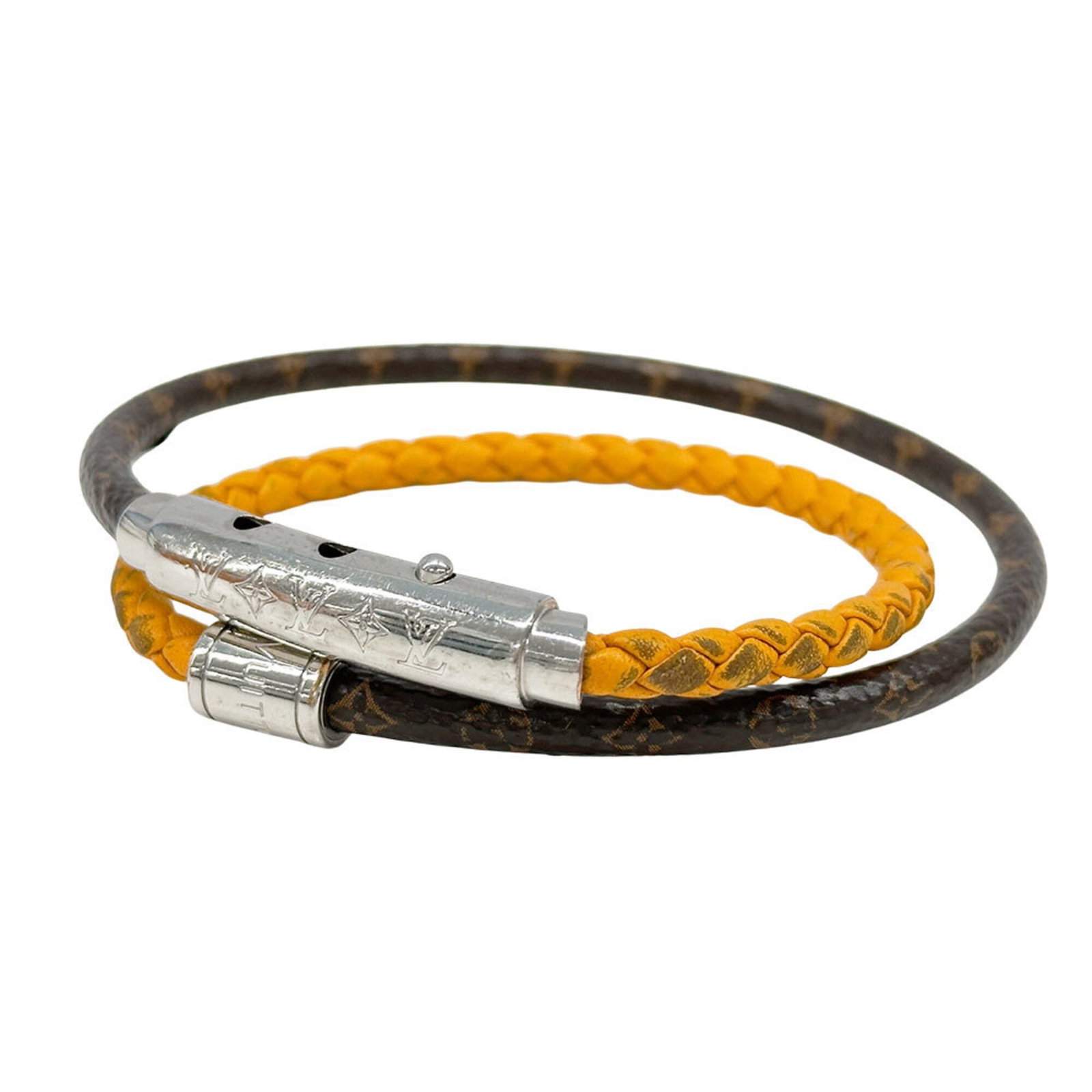 Canvas Monogram Charm Bracelet Louis Vuitton: Canvas Monogram Charm Bracelet Louis Vuitton Canvas Monogram Charm Bracelet Louis Vuitton bears a signature. Made from canvas, this charm bracelet features the iconic Louis Vuitton monogram in saffron