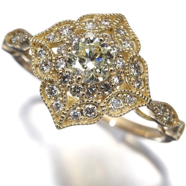 Yellow Diamond 0.36Ct/ 0.33Ct Milgrain Ring 18K 750 Yellow Gold (1 of 5)