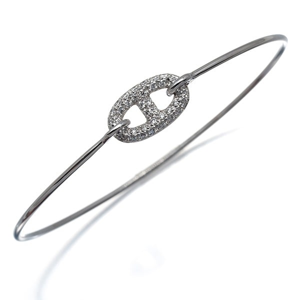 Hermes Bracelet Diamond 0.32Ct Ronde Chaine D'Ancre Sh Bangle 18K Wg: Hermes Bracelet Diamond 0.32Ct Ronde Chaine D'Ancre Sh Bangle 18K Wg The Hermes Bracelet Diamond 0.32Ct Ronde Chaine D'Ancre Sh Bangle 18K Wg boasts a stunning 0.32ct diamond set in 18k white gold, cr