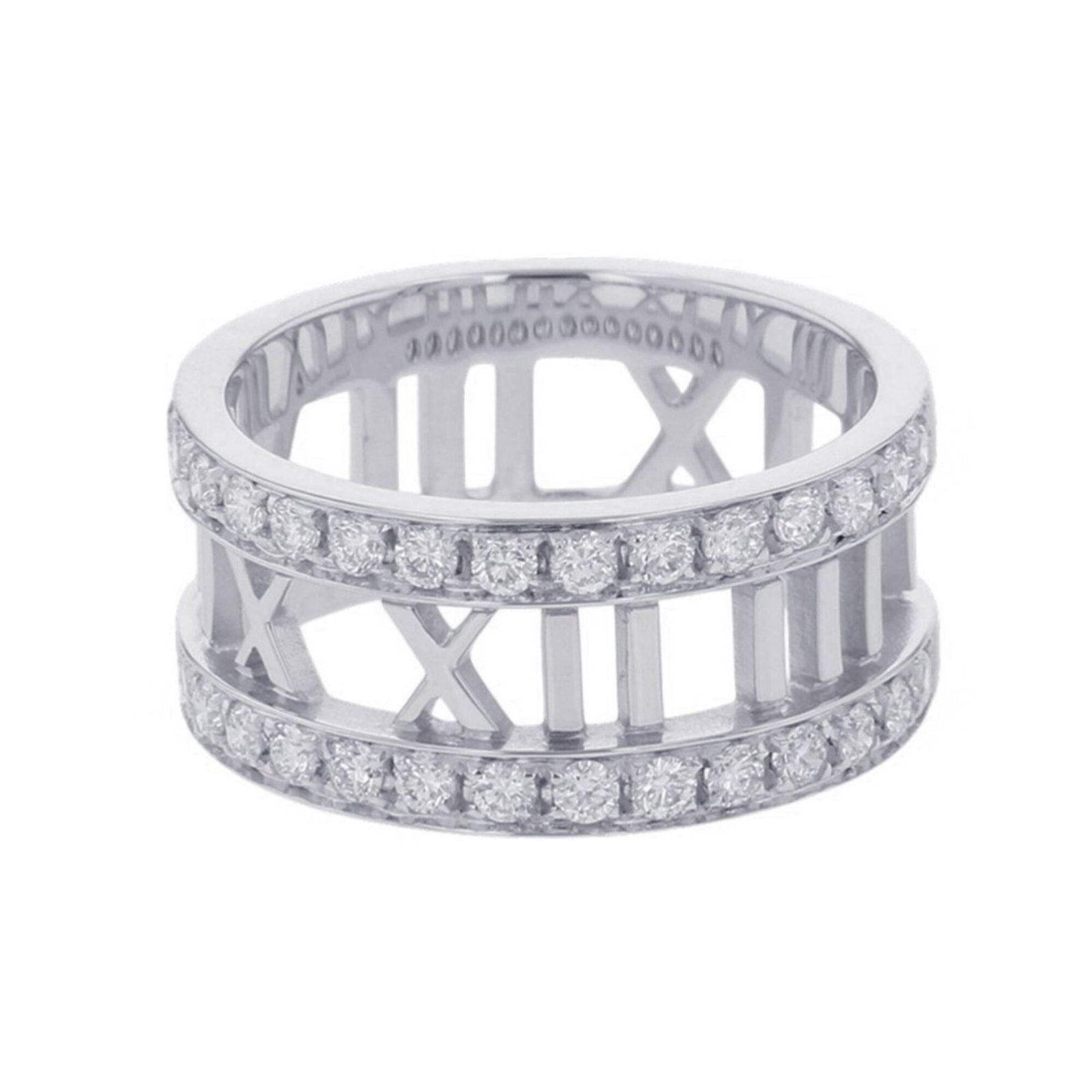 Tiffany Band Ring White Gold (18K): Tiffany Band Ring White Gold (18K) Tiffany's Atlas band ring in white gold (18K) features a diamond stone, making it a timeless and elegant accessory. The ring boasts a US size 6.5 and a width of 8.9m