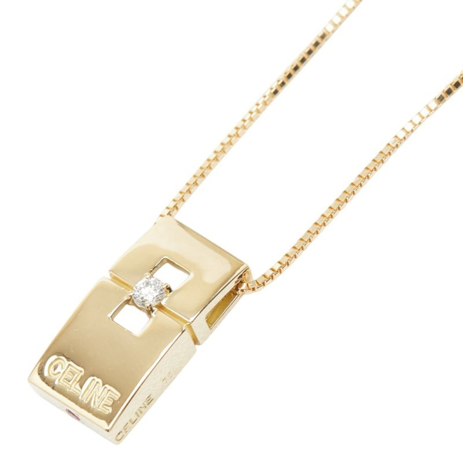 Celine 18K Yellow Gold Pendant Necklace With 0.05Ct Diamond And 0.02Ct Ruby For Women (1 of 10)