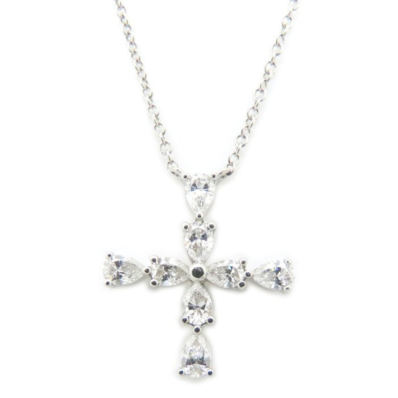 Harry Winston Harry Winston Pear-Shaped Mini Cross Necklace With Diamonds In Pt950 Platinum For: Harry Winston Harry Winston Pear-Shaped Mini Cross Necklace With Diamonds In Pt950 Platinum For Platinum pendant features a pear-shaped design with diamonds, set in a necklace with a silver finish. Th