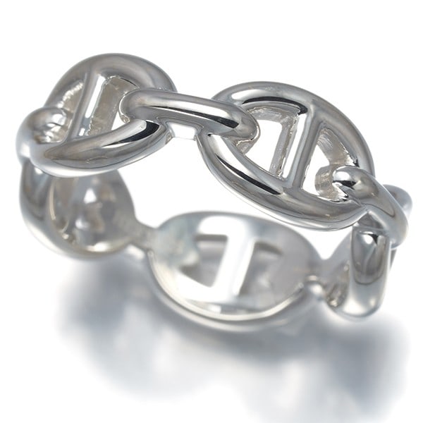 Ring Chaine d'Ancre Hermes Enchaine Sterling Silver Eu54 925 Pm: Ring Chaine d'Ancre Hermes Enchaine Sterling Silver Eu54 925 Pm Sterling silver Chaine d'Ancre Enchaine ring from Hermes, featuring a band base metal of 925 PM. This elegant ring boasts a unique desig