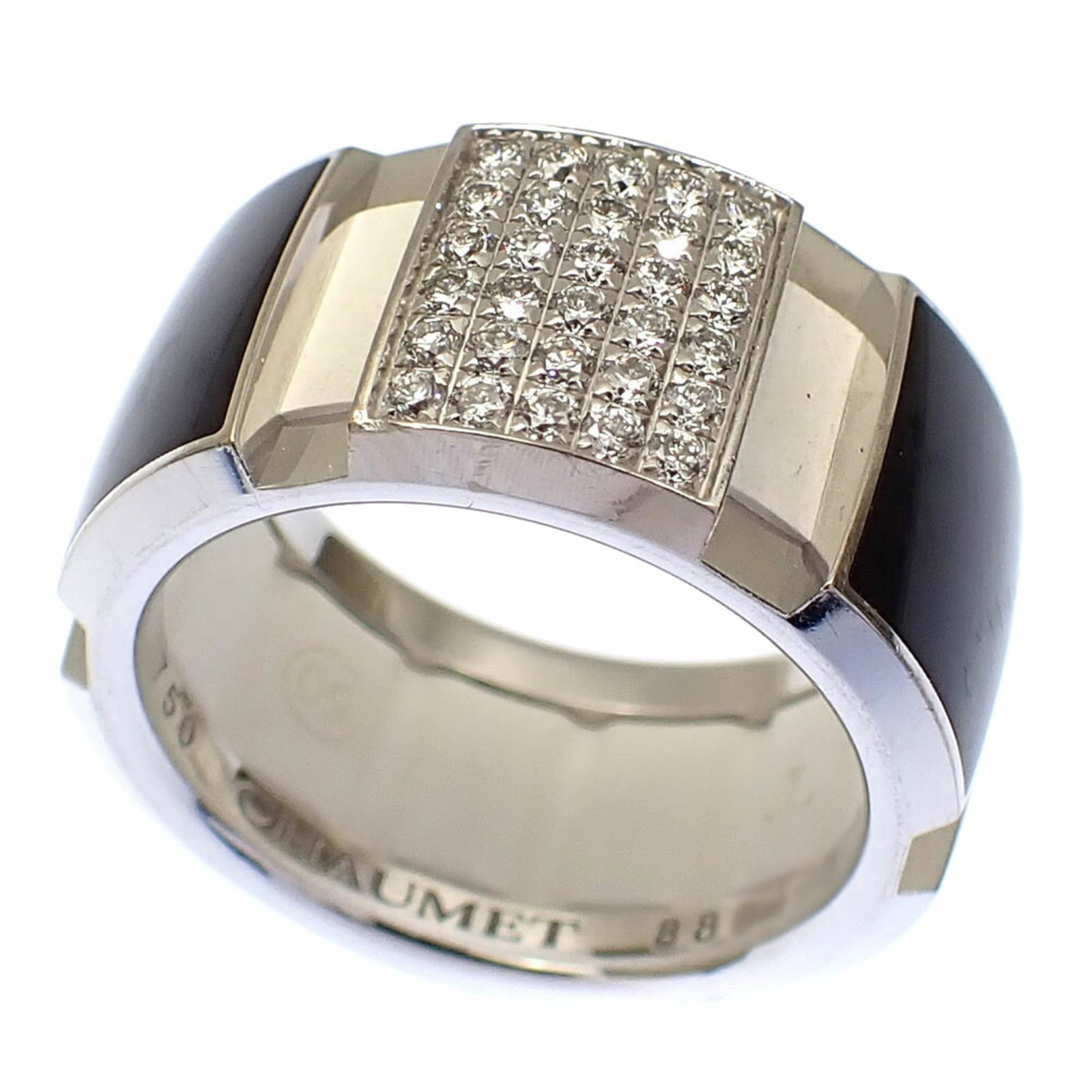 White Gold 18k Ring by Chaumet: White Gold 18k Ring by Chaumet White gold 18k band ring with a diamond stone, crafted by renowned luxury jeweler Chaumet. This elegant piece weighs 8.9g and features a US size 5.5 design. Made from hi